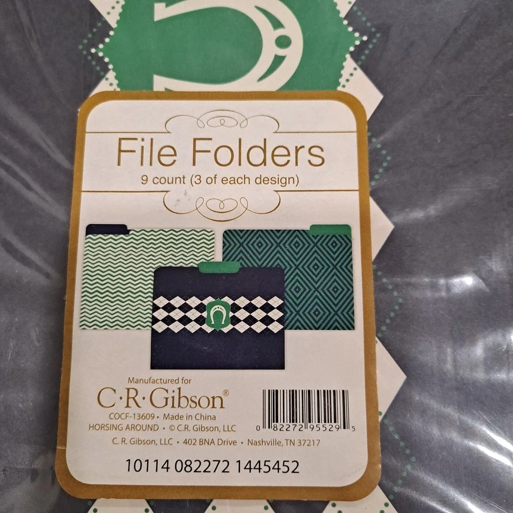 New C.R. Gibson File Folders Preppy Kelly Green Navy Argyle 9 Count 3 Designs
